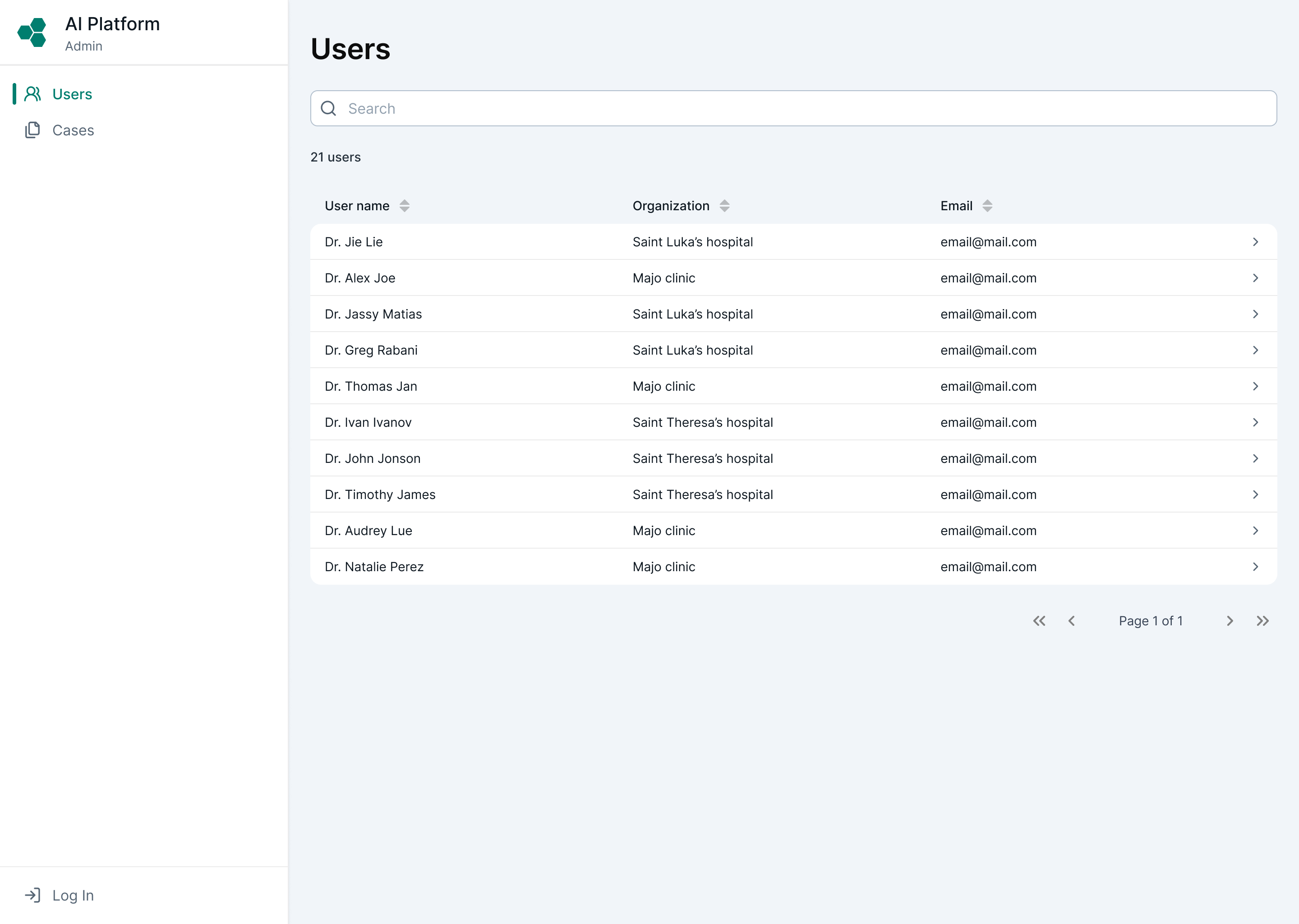 Admin panel — Users list