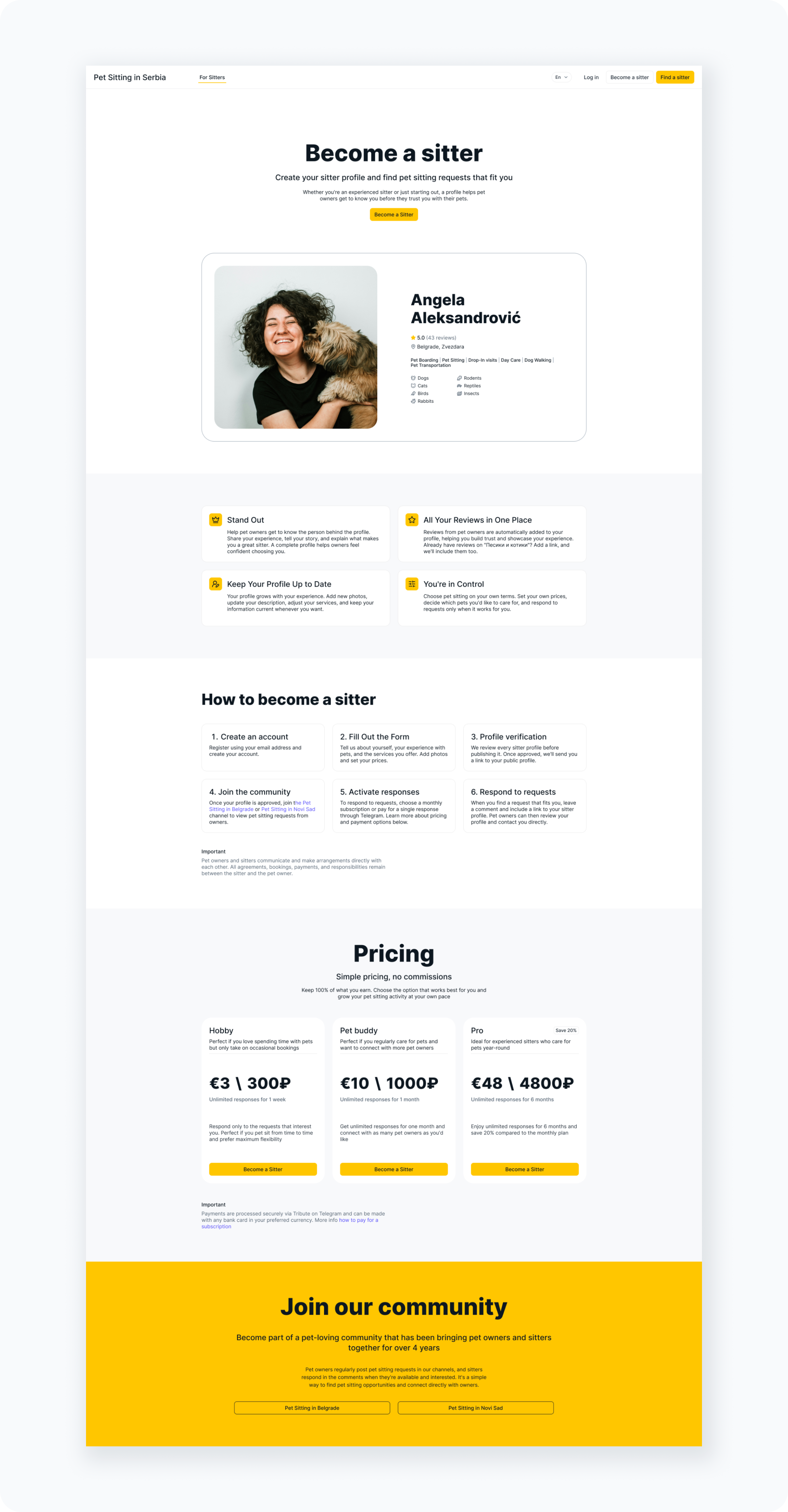 Become a Sitter landing page